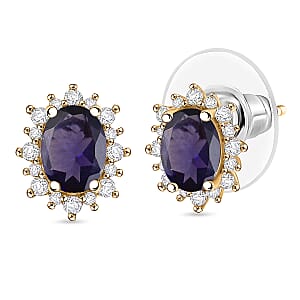 D'Joy Premium Catalina Iolite and White Zircon 2.26 ctw Earrings in 18K Vermeil YG Over Sterling Silver