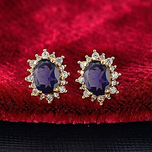 D'Joy Premium Catalina Iolite and White Zircon 2.26 ctw Earrings in 18K Vermeil YG Over Sterling Silver