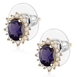 D'Joy Premium Catalina Iolite and White Zircon 2.26 ctw Earrings in 18K Vermeil YG Over Sterling Silver