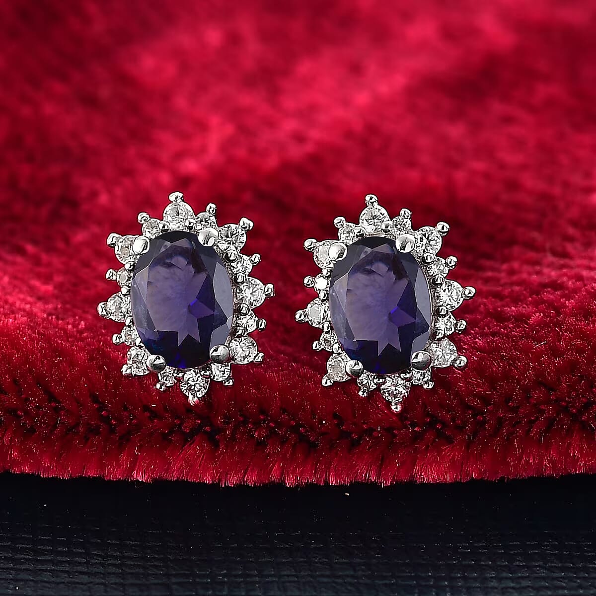 D'Joy Premium Catalina Iolite and White Zircon 2.26 ctw Earrings in Rhodium Over Sterling Silver image number 1