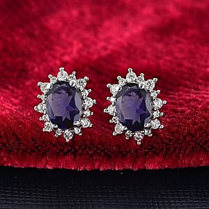 D'Joy Premium Catalina Iolite and White Zircon 2.26 ctw Earrings in Rhodium Over Sterling Silver