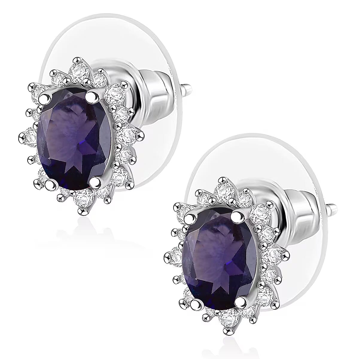 D'Joy Premium Catalina Iolite and White Zircon 2.26 ctw Earrings in Rhodium Over Sterling Silver image number 3