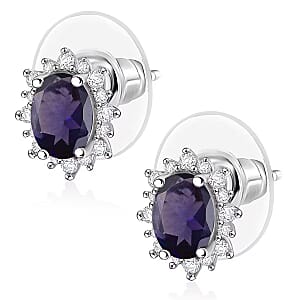 D'Joy Premium Catalina Iolite and White Zircon 2.26 ctw Earrings in Rhodium Over Sterling Silver