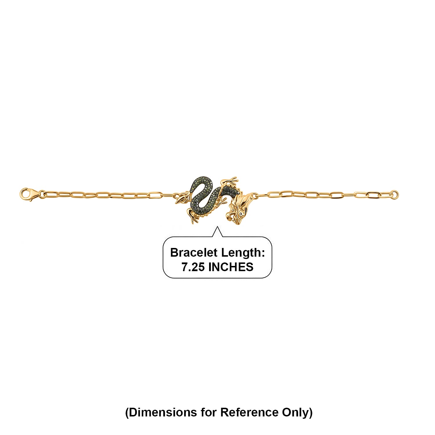 GP Trionfo Collection Green Diamond 1.00 ctw Dragon Bracelet in 18K Vermeil Yellow Gold Sterling Silver (7.25 In)