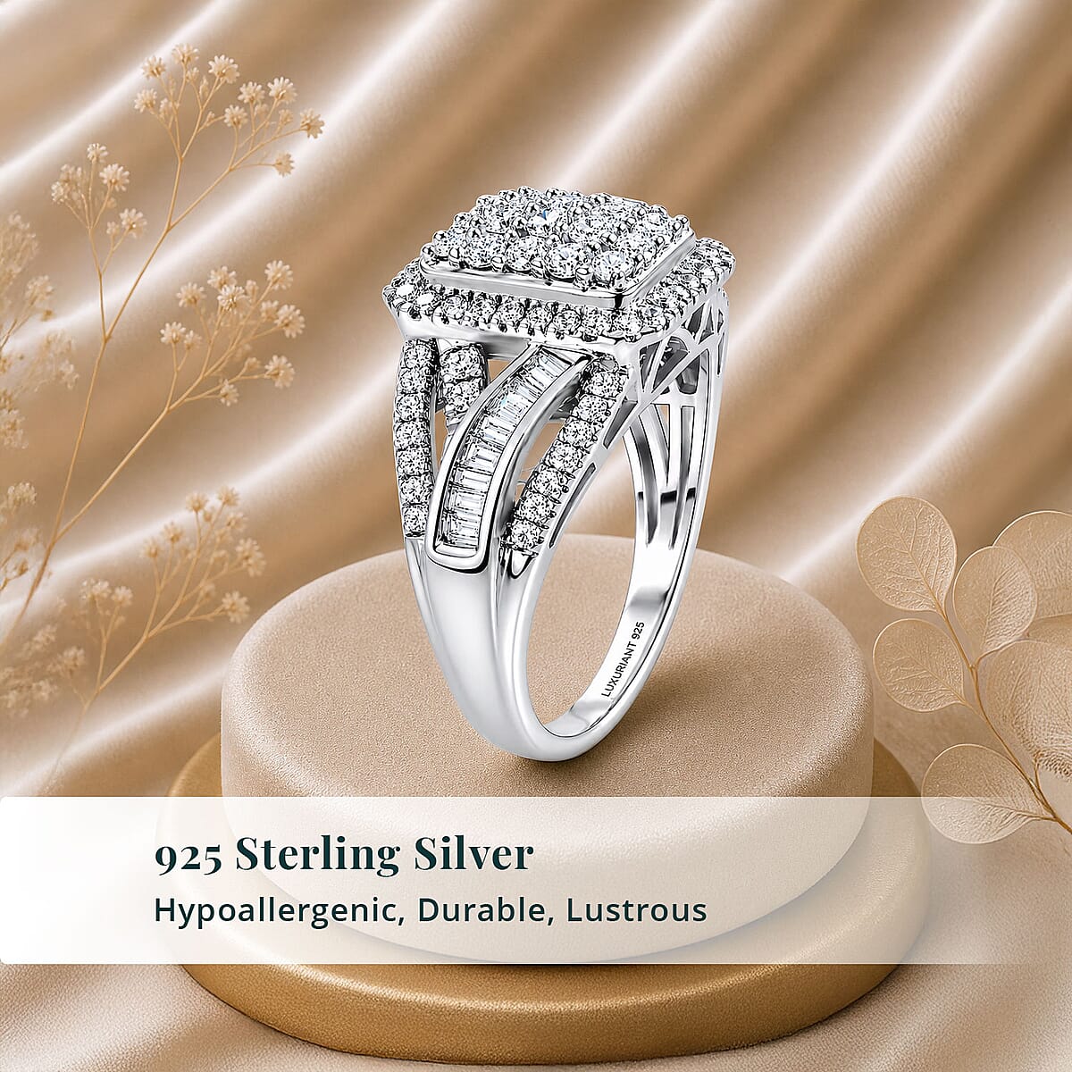 Luxuriant Lab Grown Diamond G-H SI 1.00 ctw Regal Weave Ring in Rhodium Over Sterling Silver (Size 10.0) image number 4