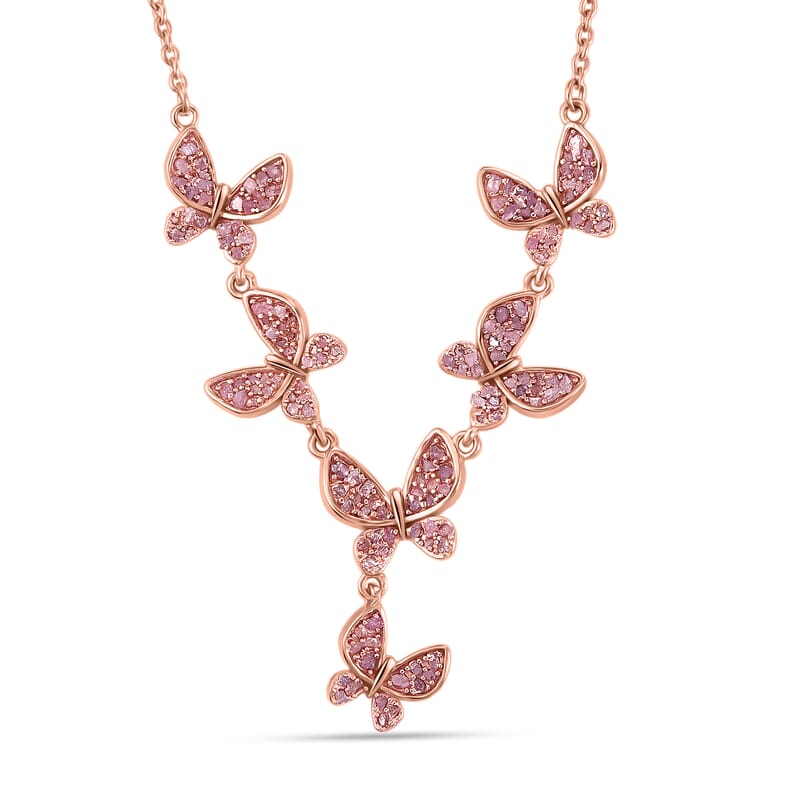 D'Joy Uncut Natural Pink Diamond 1.00 ctw Butterfly Bloom Necklace in 18K Vermeil Rose Gold Over Sterling Silver 20 Inches