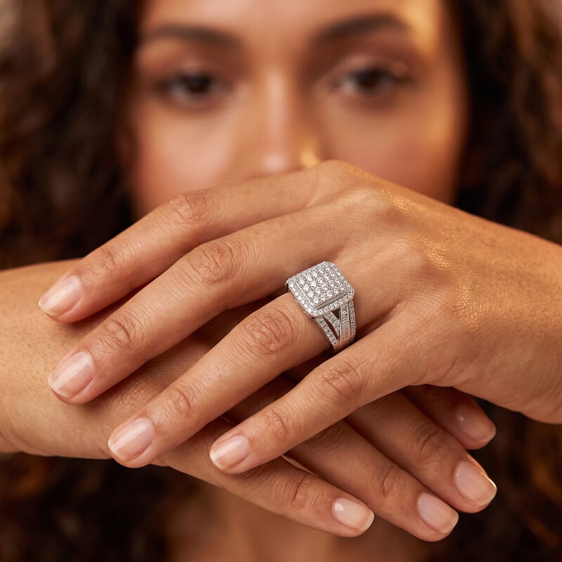 Luxuriant Lab Grown Diamond G-H SI 1.00 ctw Regal Weave Ring in Rhodium Over Sterling Silver (Size 9.0)