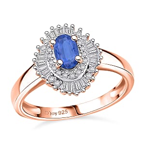 D'Joy Ceylon Blue Sapphire and Diamond Ring in 18K Vermeil Rose Gold Over Sterling Silver (Size 10.0) 1.00 ctw