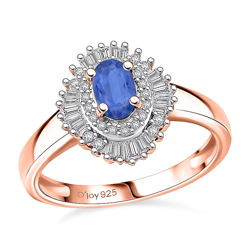 D'Joy Ceylon Blue Sapphire and Diamond 1.00 ctw Ring in 18K Vermeil Rose Gold Over Sterling Silver (Size 10.0)