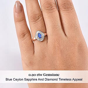 D'Joy Ceylon Blue Sapphire and Diamond Ring in 18K Vermeil Rose Gold Over Sterling Silver (Size 10.0) 1.00 ctw