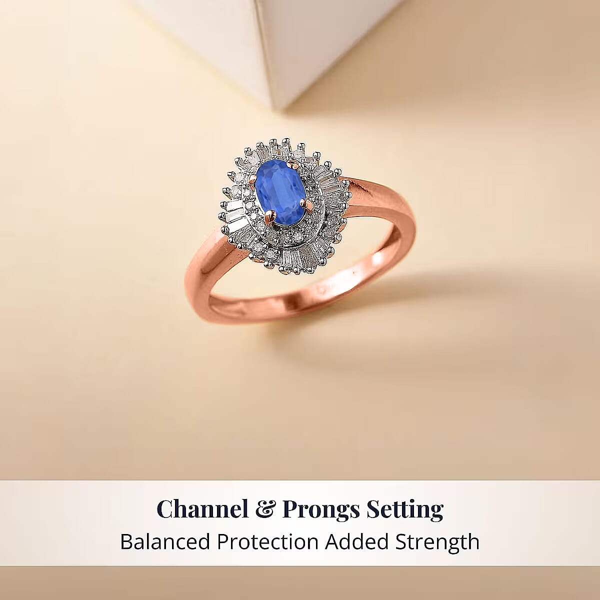 D'Joy Ceylon Blue Sapphire and Diamond Ring in 18K Vermeil Rose Gold Over Sterling Silver (Size 10.0) 1.00 ctw image number 3