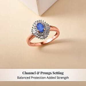 D'Joy Ceylon Blue Sapphire and Diamond Ring in 18K Vermeil Rose Gold Over Sterling Silver (Size 10.0) 1.00 ctw