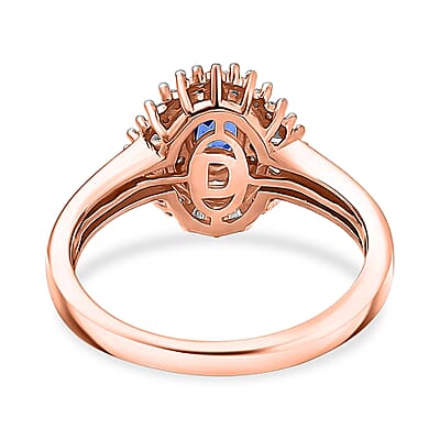 D'Joy Ceylon Blue Sapphire and Diamond 1.00 ctw Ring in 18K Vermeil Rose Gold Over Sterling Silver (Size 10.0)