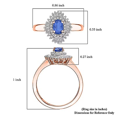 D'Joy Ceylon Blue Sapphire and Diamond 1.00 ctw Ring in 18K Vermeil Rose Gold Over Sterling Silver (Size 10.0)