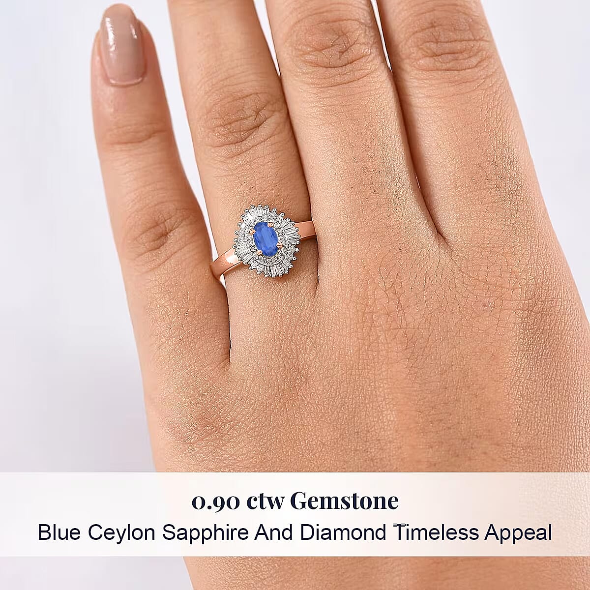 D'Joy Ceylon Blue Sapphire and Diamond 1.00 ctw Ring in 18K Vermeil Rose Gold Over Sterling Silver (Size 11.0)