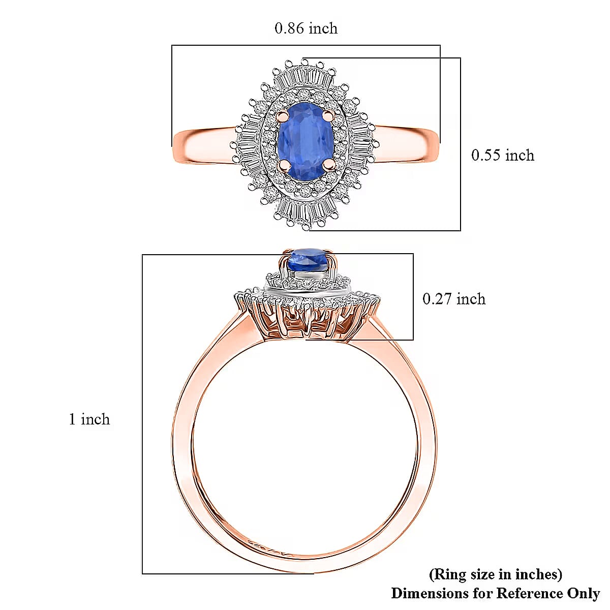 D'Joy Ceylon Blue Sapphire and Diamond 1.00 ctw Ring in 18K Vermeil Rose Gold Over Sterling Silver (Size 11.0)