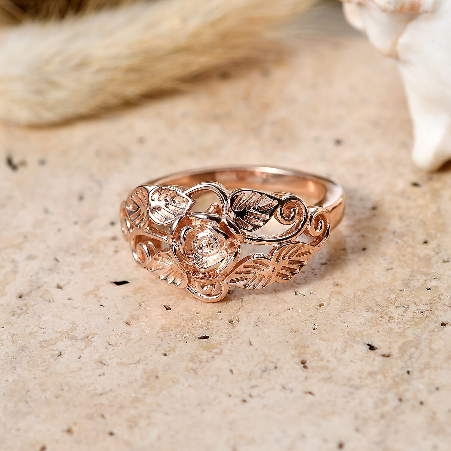 EverTrue Rose Vine Ring in 14K RG Over Copper (Size 6.0)