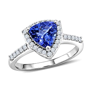Premium Tanzanite and Lab Grown Diamond G-H SI 1.40 ctw Halo Ring in 10K White Gold (Size 6.0)