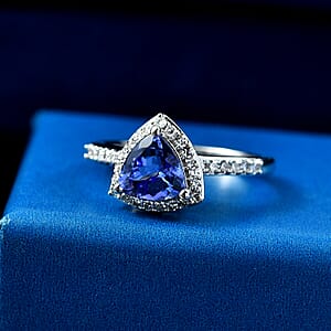 Premium Tanzanite and Lab Grown Diamond G-H SI 1.40 ctw Halo Ring in 10K White Gold (Size 6.0)