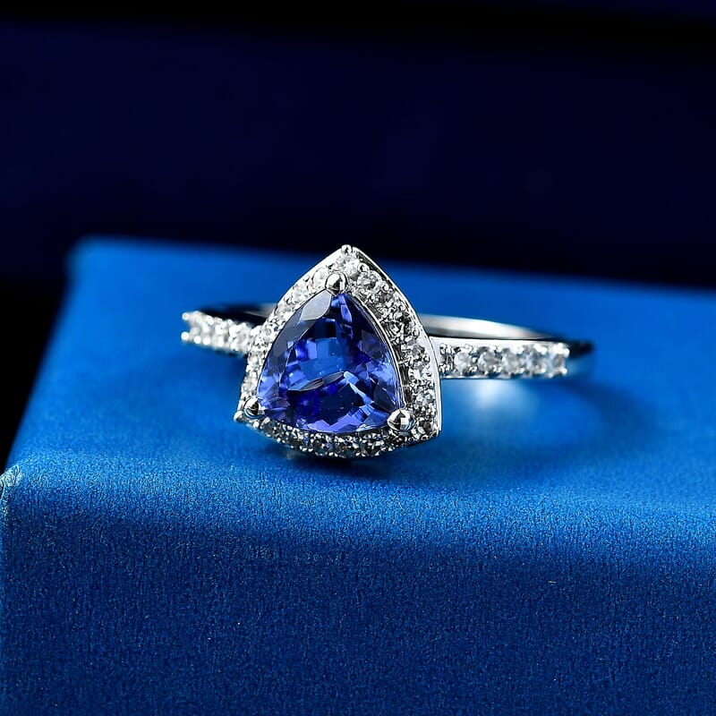 Premium Tanzanite and Lab Grown Diamond G-H SI 1.40 ctw Halo Ring in 10K White Gold (Size 7.5)