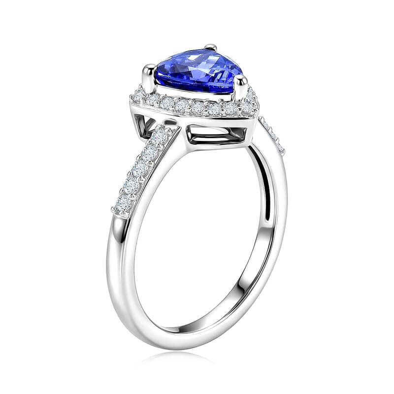 Premium Tanzanite and Lab Grown Diamond G-H SI 1.40 ctw Halo Ring in 10K White Gold (Size 7.5)