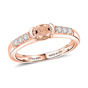 D'Joy Premium Pink Morganite and Moissanite Ring in 18K Vermeil Rose Gold Over Sterling Silver (Size 10.0) 0.77 ctw