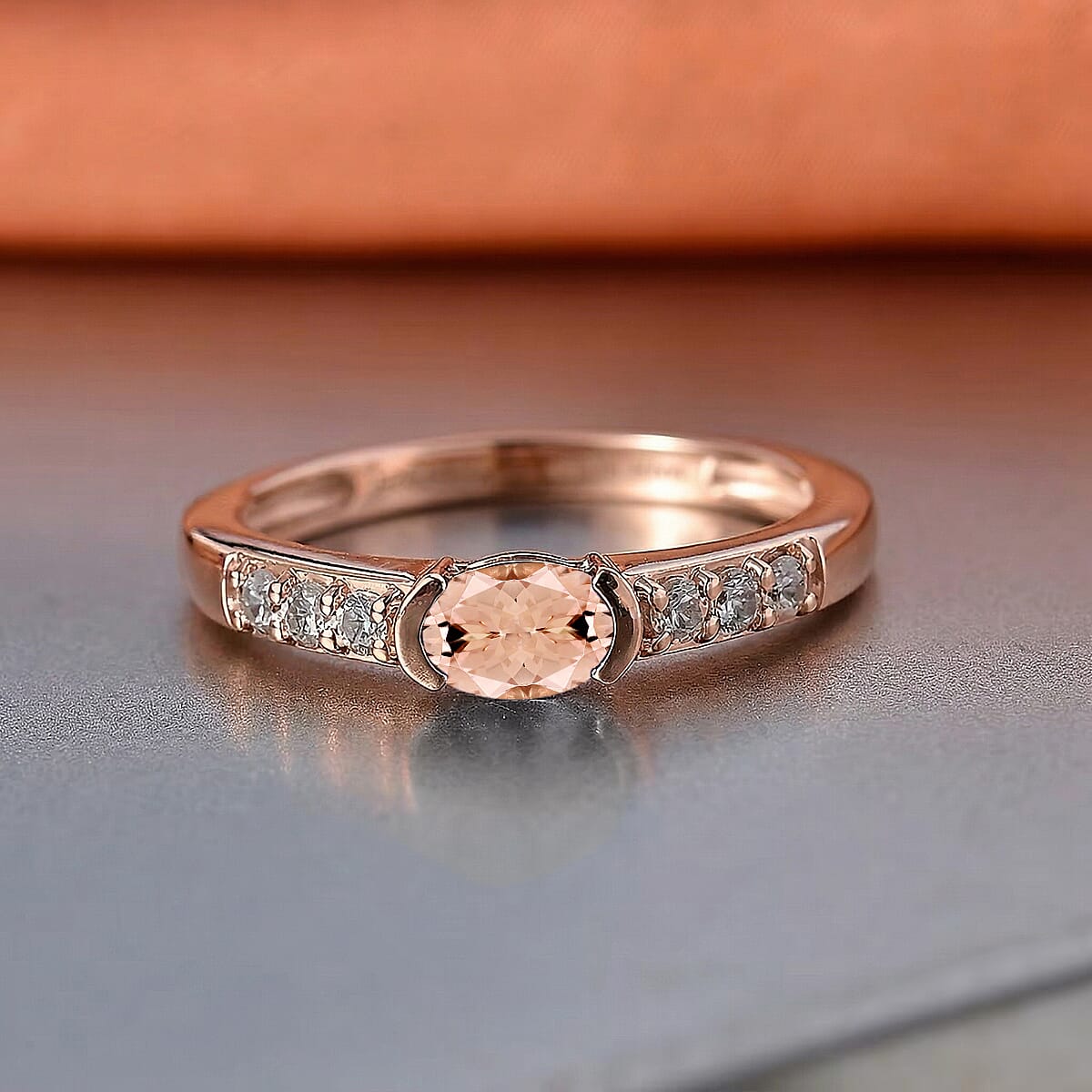 D'Joy Premium Pink Morganite and Moissanite Ring in 18K Vermeil Rose Gold Over Sterling Silver (Size 10.0) 0.77 ctw image number 1