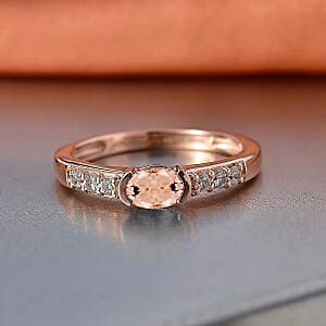 D'Joy Premium Pink Morganite and Moissanite Ring in 18K Vermeil Rose Gold Over Sterling Silver (Size 10.0) 0.77 ctw