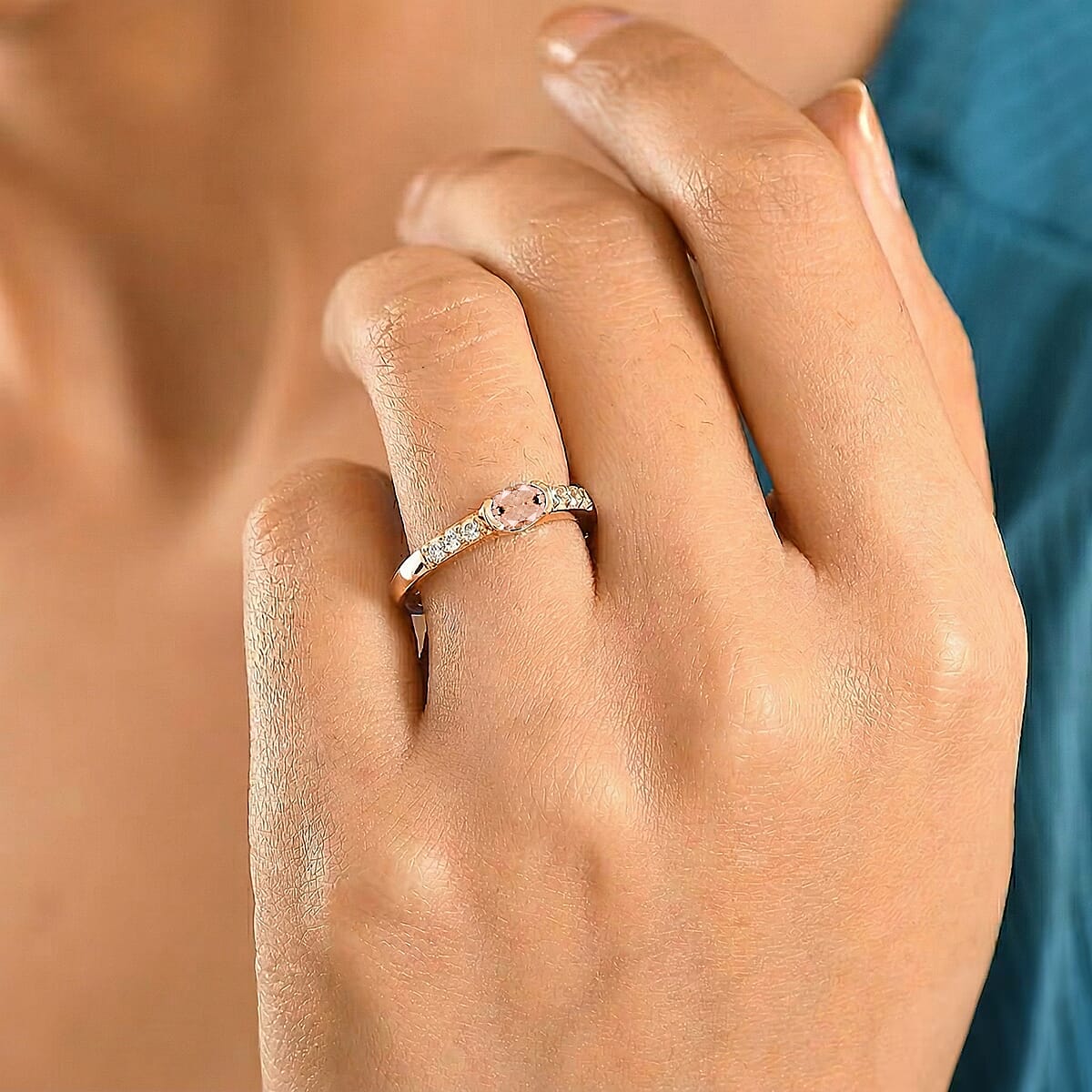 D'Joy Premium Pink Morganite and Moissanite Ring in 18K Vermeil Rose Gold Over Sterling Silver (Size 10.0) 0.77 ctw image number 2