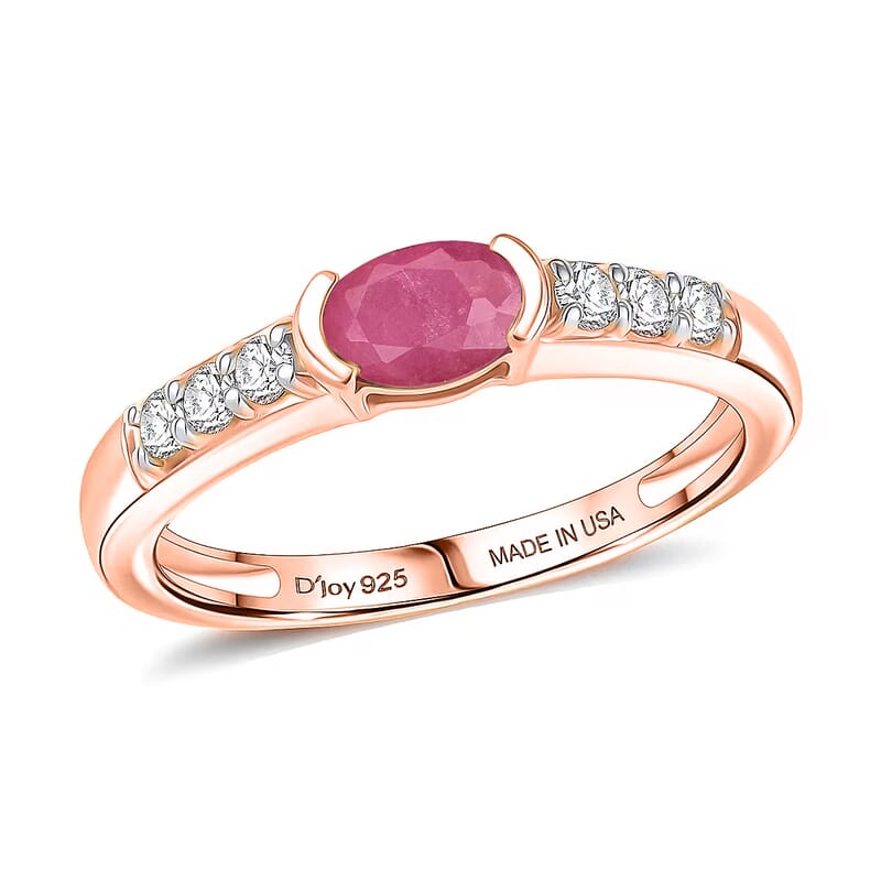 D'Joy Mozambique Ruby and Moissanite 0.82 ctw Ring in 18K Vermeil Rose Gold Over Sterling Silver (Size 11.5)