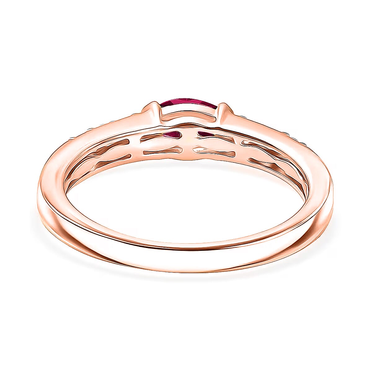 D'Joy Mozambique Ruby and Moissanite 0.82 ctw Ring in 18K Vermeil Rose Gold Over Sterling Silver (Size 11.5)