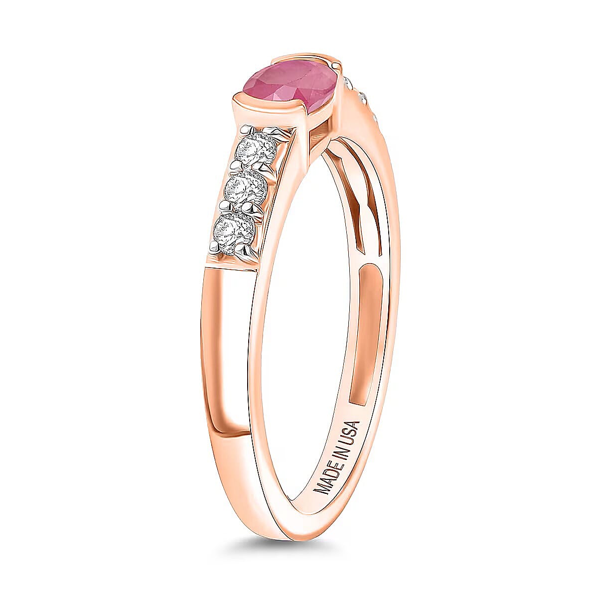 D'Joy Mozambique Ruby and Moissanite 0.82 ctw Ring in 18K Vermeil Rose Gold Over Sterling Silver (Size 4.0)