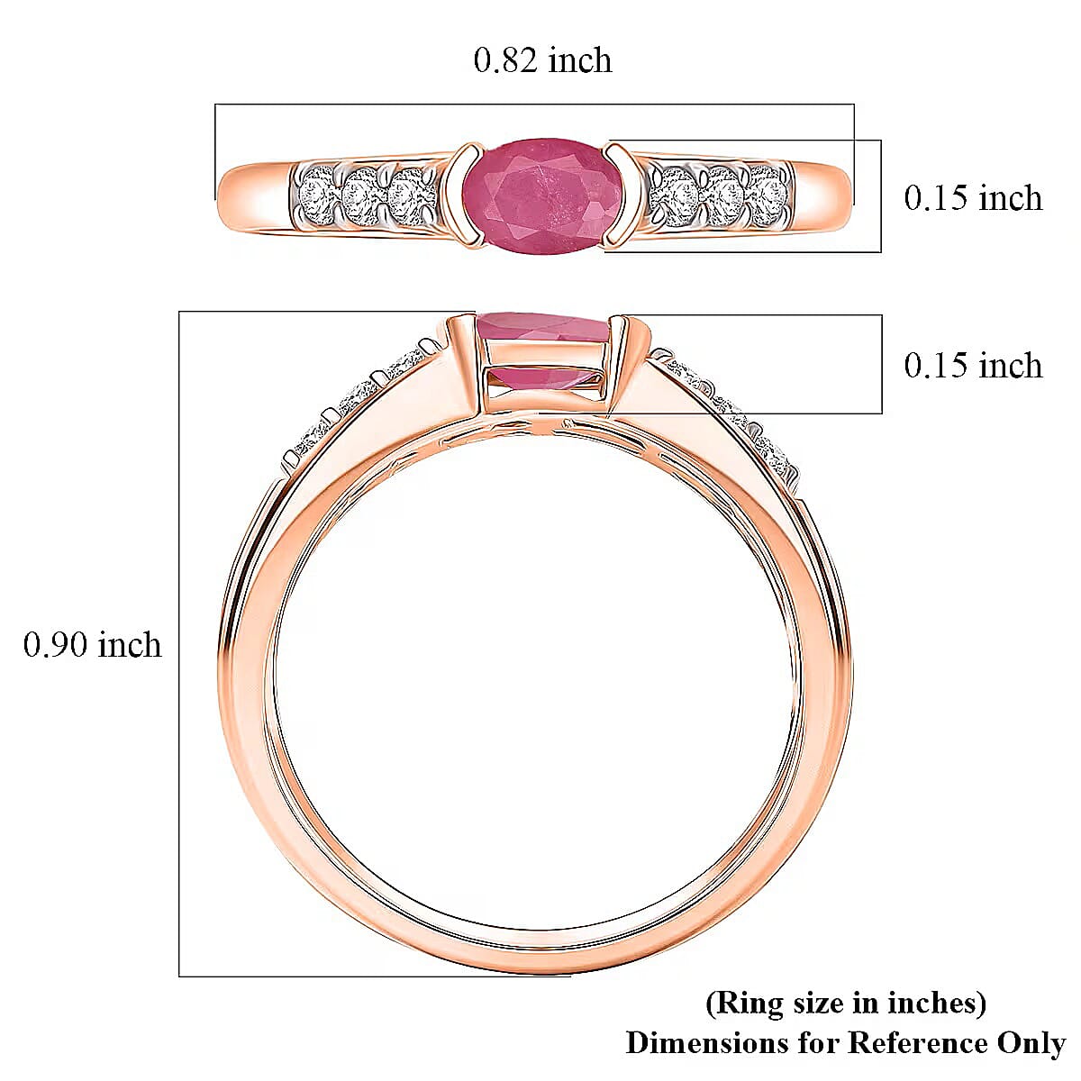 D'Joy Mozambique Ruby and Moissanite 0.82 ctw Ring in 18K Vermeil Rose Gold Over Sterling Silver (Size 4.0)