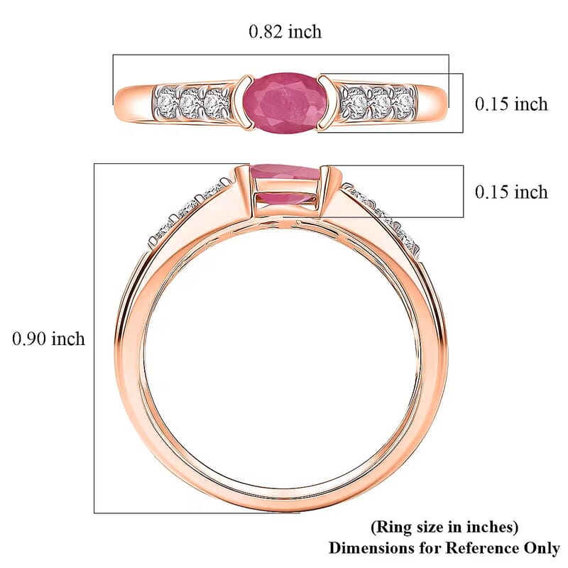 D'Joy Mozambique Ruby and Moissanite 0.82 ctw Ring in 18K Vermeil Rose Gold Over Sterling Silver (Size 4.0)