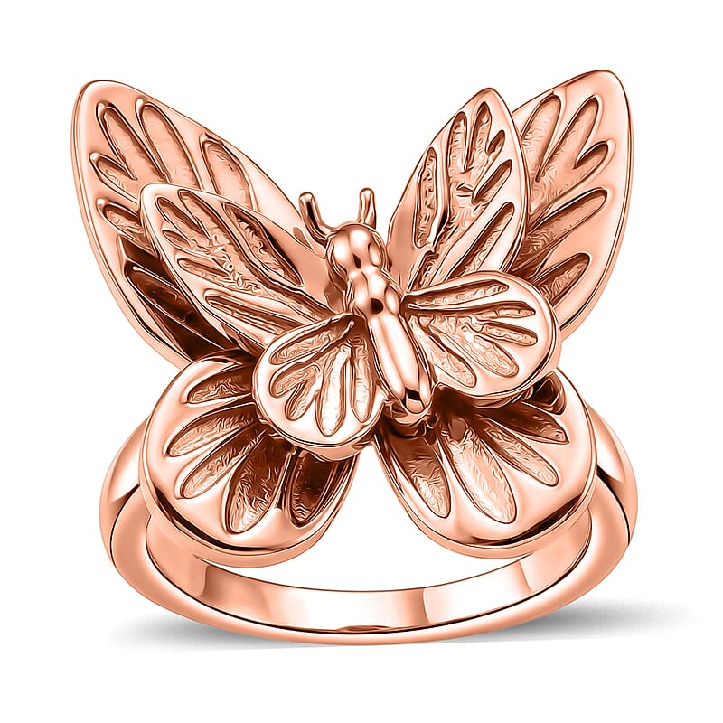 EverTrue Butterfly Ring in 14K RG Over Copper (Size 5.0)