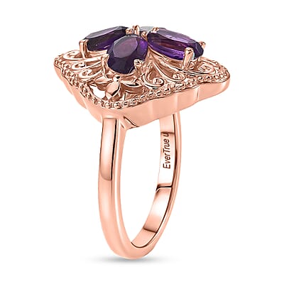 EverTrue African Amethyst 1.70 ctw Royal Clover Ring in 14K RG Over Copper (Size 6.0)