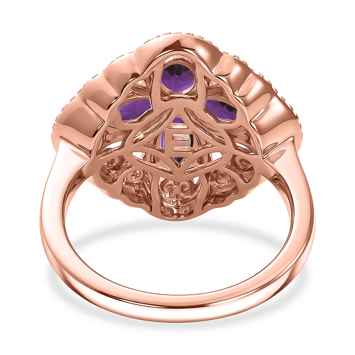 EverTrue African Amethyst 1.70 ctw Royal Clover Ring in 14K RG Over Copper (Size 6.0)