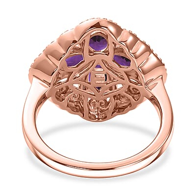 EverTrue African Amethyst 1.70 ctw Royal Clover Ring in 14K RG Over Copper (Size 6.0)
