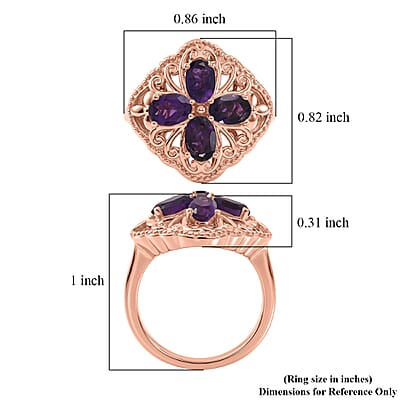 EverTrue African Amethyst 1.70 ctw Royal Clover Ring in 14K RG Over Copper (Size 6.0)