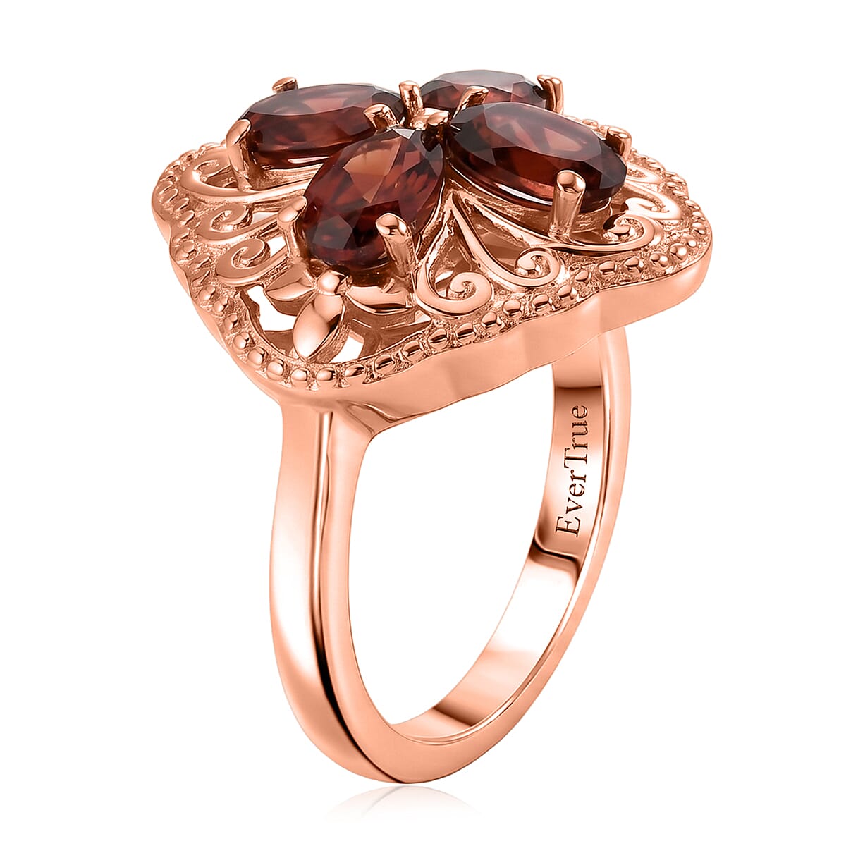 EverTrue Mozambique Garnet 2.25 ctw Royal Clover Ring in 14K RG Over Copper (Size 6.0)