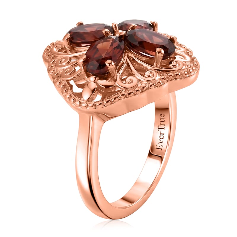EverTrue Mozambique Garnet 2.25 ctw Royal Clover Ring in 14K RG Over Copper (Size 6.0)