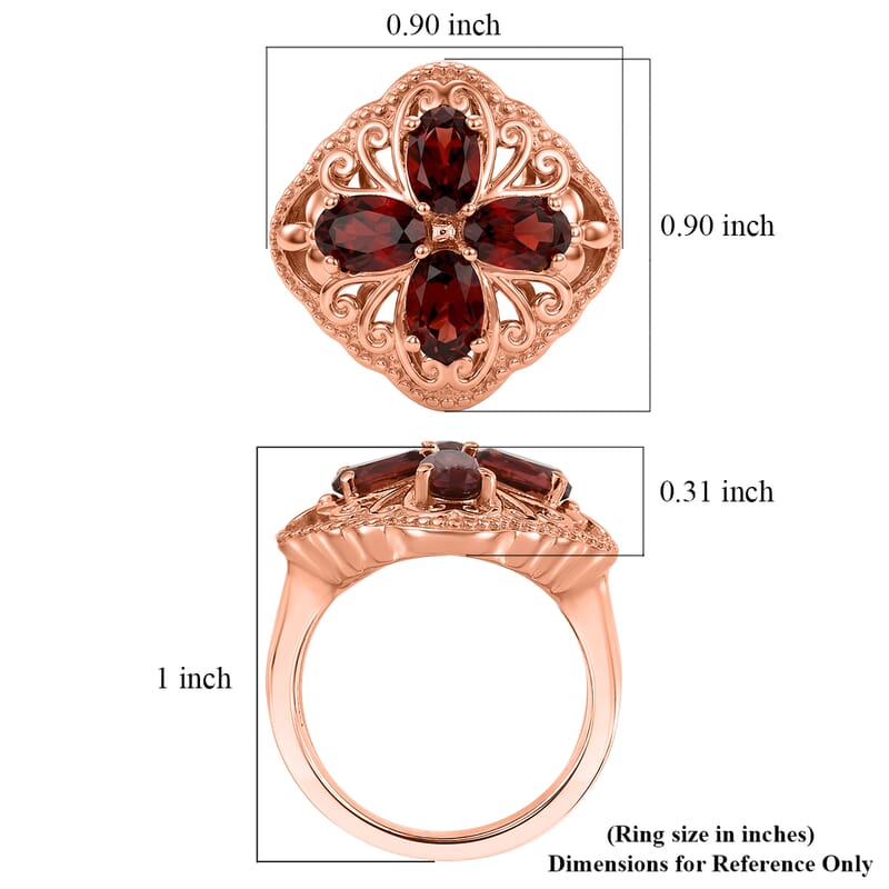 EverTrue Mozambique Garnet 2.25 ctw Royal Clover Ring in 14K RG Over Copper (Size 6.0)