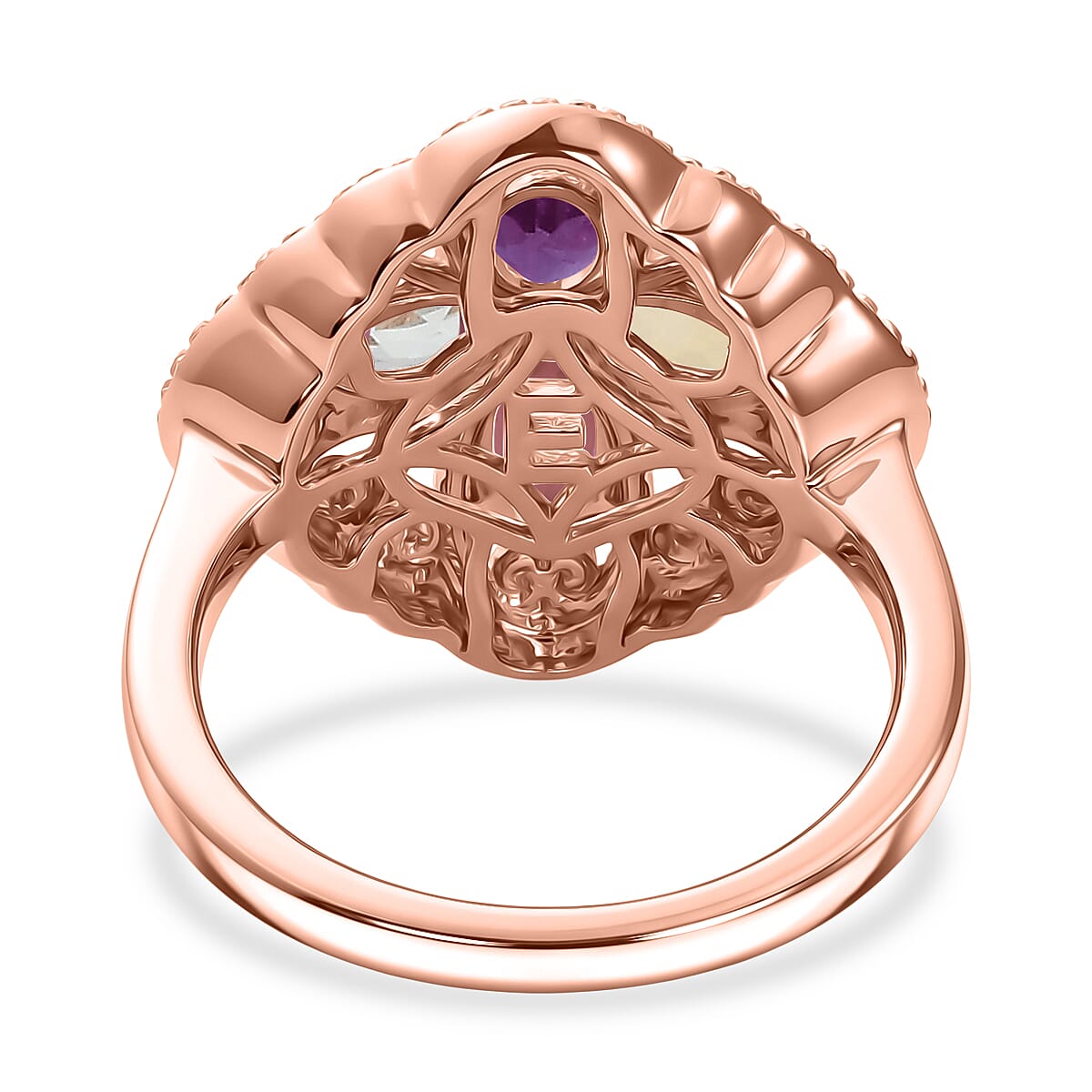 EverTrue Multi Gemstone 2.00 ctw Royal Clover Ring in 14K RG Over Copper (Size 10.0)
