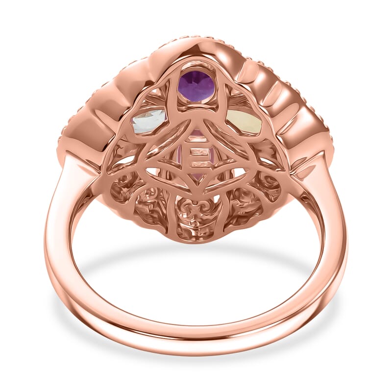 EverTrue Multi Gemstone 2.00 ctw Royal Clover Ring in 14K RG Over Copper (Size 10.0)