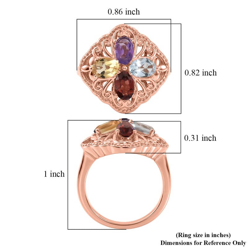 EverTrue Multi Gemstone 2.00 ctw Royal Clover Ring in 14K RG Over Copper (Size 10.0)
