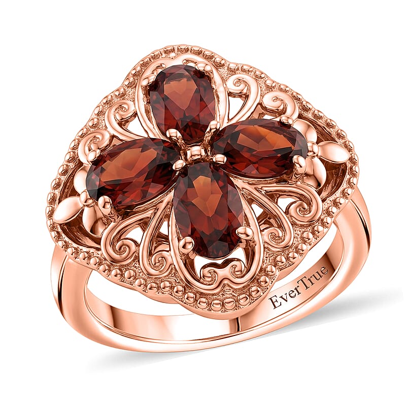 EverTrue Mozambique Garnet 2.25 ctw Royal Clover Ring in 14K RG Over Copper (Size 5.0)