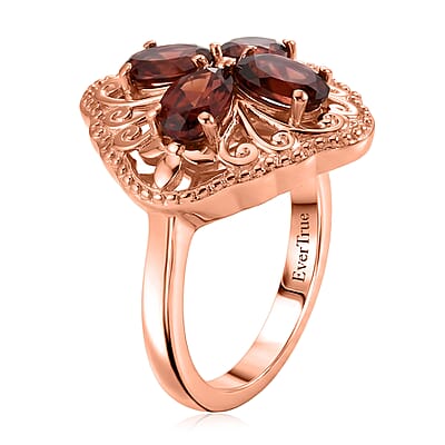 EverTrue Mozambique Garnet 2.25 ctw Royal Clover Ring in 14K RG Over Copper (Size 5.0)