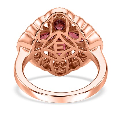 EverTrue Mozambique Garnet 2.25 ctw Royal Clover Ring in 14K RG Over Copper (Size 5.0)