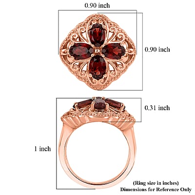 EverTrue Mozambique Garnet 2.25 ctw Royal Clover Ring in 14K RG Over Copper (Size 5.0)