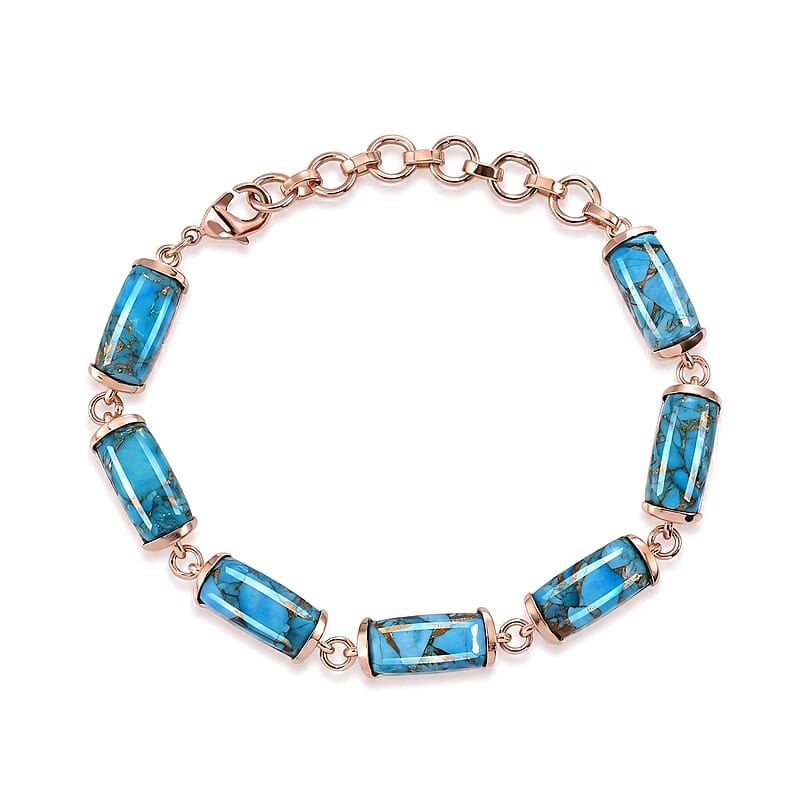 EverTrue Chestnut Brine Turquoise Matrix 24.65 ctw Line Bracelet in 14K RG Over Copper (6.50-8In)